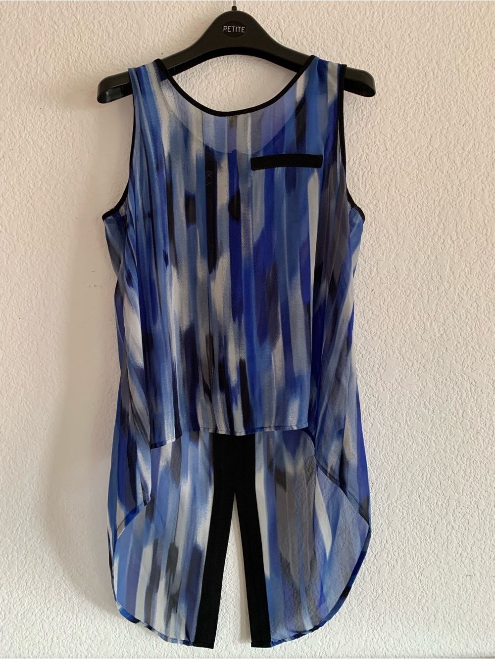 BCX Blue Multi-Striped High-Low Tank Top